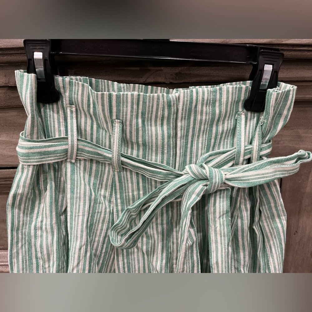 NWT A. CALIN Green/White Stripe Paper Bag Tie Waist Shorts (Small) - Picture 5 of 6